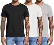 Boyzn Men's 3 Pack Cotton T-Shirts, Men's Short Sleeve Tees, Crewneck Cotton T-Shirts for Men Black/White/Grey-3P02-XL