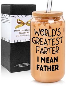 Father's Day Dad Gifts for Birthday, Funny Gifts for Men, 18 Oz Can Shaped Glass with Bamboo Lids, Glass Straw and Cleaning Brush, Beer Glass, Coffee Cup