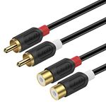 J&D 2 RCA Extension Cable, RCA Cable Gold Plated Audiowave Series 2 RCA Male to 2 RCA Female Stereo Audio Extension Cable, 6 Feet