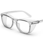 TOREGE Safety Glasses, Fashionable Eye Protection Glasses With Clear Scratch Resistant Lenses, Great Safety Goggles For Women & Men(Transparent Gray&Clear Lens)