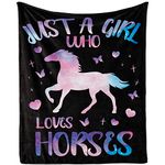 Just A Girl Who Loves Horses Blankets, Horse Blanket for Teen Girls, Super Soft Warm Cozy Fleece Plush Horse Blanket Throw, Gifts for Horse Lovers, ​Horse Throw Blanket for Couch Sofa, 130x150cm