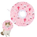 Qpets® Cat Collar Cat Cone Waterproof Cat Cone Adjustable Drawstring Collar Polyester Cat Cones After Surgery Pet Cat Recovery Cone Collar Cute Print Cone Collar for Cats (L)