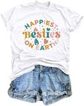 TOUCHKINN Besties Shirt Women Magic Kingdom: Tshirt Happiest Bestie On Earth T-Shirt Girls Trip Shirts Best Friends Top, White, Small