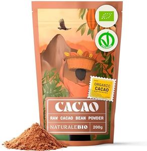 NaturaleBio Organic Cacao Powder 200g. Unsweetened, Natural and Pure. Produced from Raw Cacao Beans of the Theobroma Plant. Source of Magnesium, Manganese and Phosphorus. Tested for Heavy Metals