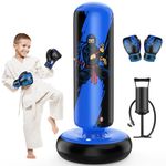 QPAU Punching Bag for Kids, 66 Inch Stable Inflatable Boxing Bag with Boxing Gloves, Stand Kids Punching Bag Toy for Boys & Girls Age 5-12, Boxing Set for Practicing Karate, Taekwondo, MMA (Blue)