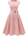 DRESSTELLS Womens Cocktail Dresses 2024 Pink Homecoming Dresses for Teens Bridesmaid Modest Dress Formal Wedding Guest Dress Blush S