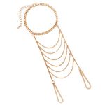 Rosemarie & Jubalee Women's Dainty Gold Tone Double Ring Bracelet Hand Chain, Metal