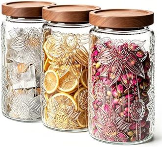 ComSaf Glass Coffee Tea Sugar Jars with Acacia Wood Lids 34 oz 3 Pack