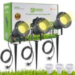 OMSEN Garden Spotlight LED Ground Spike GU10 7 W Warm White 230 V, Robust IP67 Waterproof Garden Light, Replaceable GU10 Bulb, Garden Lighting with Power for Outdoor Garden Lawn Tree Plants