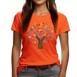 LINZEOO Orange Shirts for Women Heart Graphic Handprint Tshirt Classic Orange Tee Top