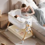 kingobabys 3 in 1 Baby Bassinet,Bedside/Rocking Bassinet for Baby,Bedside Crib with Lockable Wheels,Waterproof Mattress,Adjustable 6 Heights,Portable Baby Bassinets Bedside Sleeper (Beige)