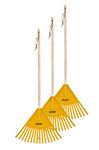 Pack of 3 Kids Rake with Hardwood Handle, Durable Plastic Head to Sweep Leaves in Lawn and Tidying Up The Garden, 34" (Yellow)