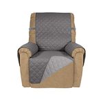 PureFit Fabric, Microfiber Reversible Quilted Recliner Sofa Cover, Water Resistant Slipcover Furniture Protector, Washable Couch Cover with Elastic Straps (Recliner, Gray, Light Gray)
