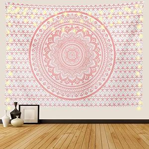 Ftuency Pink Mandala Tapestry, Indian Hippie Bohemian Psychedelic Tapestries Women Wall Hanging for Bedroom Teen Girl(Pink, 51.2" x 59.1")