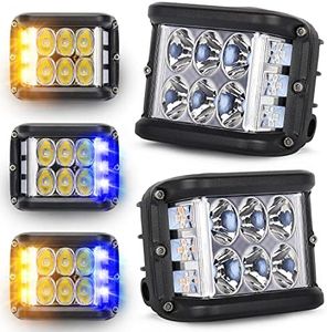 HOYUZA 4 Inch LED Pod Lights, Side Shooter LED Lights with Yellow& Blue Dual Color Strobe LED Cubes for Farm Tractor Plow Truck ATV UTV 4x4
