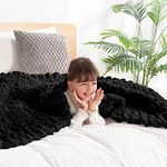 clootess Chunky Knit Blanket Throw Chenille Cable Knitting Home Decor (Black 40x60 in)