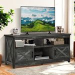 DWVO Farmhouse TV Stand for Television up to 65 Inch, Entertainment Center with Power Outlets and Open Shelf, Rustic TV Cabinet Media Console Table for Living Room, Dark Grey, 59 Inches