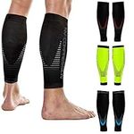 NV Compression Essential Race and Recover Calf Guards/Sleeves (PAIR) 20-30mmHg - For Sports Recovery, Shin Splints, Medical, Work, Flight - Running, Cycling, Gym (Bk/Blue Chevrons, L-XL)