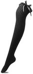 TOCONFFON Women's Girls Thigh High Stockings Over the Knee Socks with Satin Bows(Black,One Size)