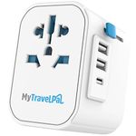 Worldwide Travel Adapter with USB-C | The Safest All In One Travel Adaptor | MyTravelPal® Pro Grounded Universal Travel Adapter Worldwide | Earthed International World Charger Travel Plug Adapter