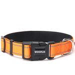 WOOFLIX Reflective Dog Collar For Training And Walks|Adjustable Nylon Training Collar With Tactical Buckle And D-Ring For Medium And Large Dogs|Reflective Dog Collar|(Large, Orange, 13 Cm X 15 Cm)