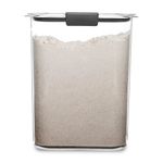 Rubbermaid Brilliance Airtight Food Storage Container for Pantry with Lid for Flour, Sugar, and Rice, 16-Cup, Clear/Grey