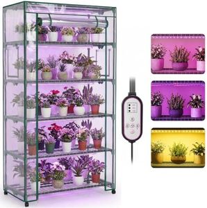 Indoor Greenhouse with Grow Lights & Wheels, 5 Tier Wire Shelf PVC Tent