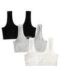 INNERSY Girls' Sports Bras Comfortable Cotton Wireless Little Girls Training Bras 3 Pack (Large, Solid Black/Grey/White)