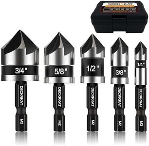 5 Pcs Countersink Drill Bit Set, Industrial Grade M2 High-Speed Steel, 82 Degree, 5 Flute with 1/4” Quick Change Hex Shank, 1/4" to 3/4" Size for Metal, Wood & Plastic - Includes Durable Case