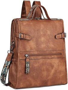 FADEON Leather Laptop Backpack for Women, Designer Ladies Work Travel Computer Backpack with Laptop Compartment, Purse Brown, Travel Backpacks