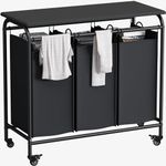 LINZINAR 3 Bag Laundry Basket Sorter Heavy Duty Rolling Lockable Wheels Laundry Hamper Cart with Ironing Board and Removable Bags, Black