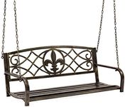 Best Choice Products 2-Person Metal Outdoor Porch Swing, Hanging Steel Patio Bench for Garden, Deck, Yard w/Weather-Resistant Steel, 485lb Weight Capacity - Bronze