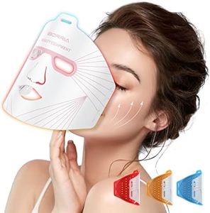 IBORRIA Máscara Facial LED con Terapia de Luz Roja para La Cara y La Piel, Mascarilla LED de 3 Colores con Luz Infrarroja Cercana, Dispositivo de Cuidado para Todo Tipo de Piel, en Casa (Blanco)