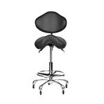 Cadiario Saddle Stool Rolling Chair Tall with Backrest Foot Rest Hydraulic Swivel Adjustable Height Ergonomic Tilt Thick Seat with Casters for Dental Hygienist Eyelash Technician Hairstylist Black