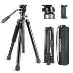 NEEWER 61.4" Video Travel Tripod with +/-10° Leveling Base Fluid Head (⌀37mm), Compact Metal Camera Tripod Stand with Quick Release Reversible Legs & Detachable Center Column, Arca Plate, TP61