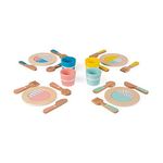 Janod - Wooden 20-Pieces Dinner Set, Retro Design - Imitation Game - Cooking Game - Teaches Fine Motor Skills and Imagination - Ages 3 and Up, J06600, White