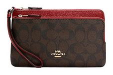 Coach Signature PVC Double Zip Wallet (IM/Brown 1941 Red), Im/Brown 1941 Red, Wrist Wallet