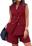 BTFBM Women's Casual Sleeveless Blazer Vest Shorts Sets Lapel V Neck Button Down Office 2 Piece Lounge Matching Sets(Solid Wine Red, XX-Large)