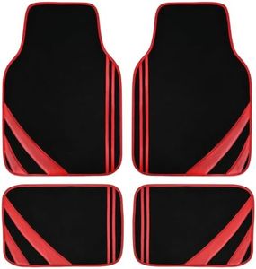 CAR PASS Red Edge Leather Car Floor Mats, Universal Waterproof Car Mats with Double Stitch Line and Anti-Slip Backing Design, for Cute Girly Women, Fit 95% Automotive,SUVs,Sedan,Vans (Black and Red)