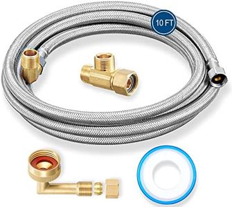 Dishwasher Installation Kit - 10 FT Stainless Steel Braided Dishwasher Hose kit,Food Grade PEX Inner Tube Dishwasher Water Line with 3/8"x3/8"x3/8" Add A Tee,3/8"x3/8"MIP Elbow,3/8"x3/4"FHT Elbow