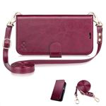 OCASE for Samsung Galaxy S24 FE Case with Strap, Adjustable and Detachable Crossbody Lanyard PU Leather Wallet Case with RFID Blocking, Card Holders, Kickstand, Shockproof Flip Cover, Burgundy