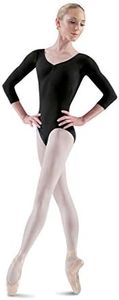 Bloch Dance Women's Ballon 3/4 Sleeve Pinch Front/Back Leotard, Black, Small