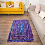 Boho Runner Rug 2'x 3' Reversible Hand Braided Cotton Chindi Multi Blue Area Rugs