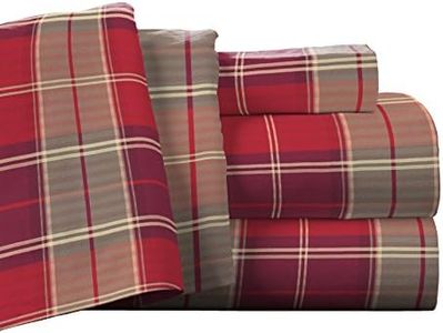 Pointehaven Flannel Deep Pocket Sheet Set with Oversized Flat Sheet, Queen, Piedmont Plaid