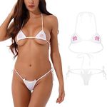 HOTSO Women Micro Bikini Set Cute Cat Paw Embroidery Small Bra and Panty Set Kawaii Swimsuit Japanese Anime Triangle Lingerie, White, One Size