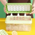 Ice Cube Tray with Lid Ice Trays for Freezer Ice Maker Mold with Container 64 Ice Trays Easy-Release Ice, for Cocktail, Freezer, Stackable Ice Trays (2 Layer Trays 1 ice Bucket & Scooper) Green