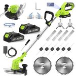 VOERJIA Cordless Strimmer Lightweight 750W with LCD Battery Display, Grass Trimmer and Brush Cutter with 2 x 2.0Ah Battery and Charger, 14-Piece 4-in-1 Garden Kit (Pro Edition)