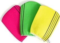 Bastex Exfoliating Bath Washcloth. Genuine Korean Towel Cloth Used for Exfoliating. Exfoliator Scrub Mitten for Bath and Shower Use - 3 Pieces (6.7 inch x 5.2 inch). Comes in Yellow, Pink and Green