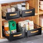 Kitstorack Pull out Cabinet Organizer Fixed with Adhesive Nano Film, Heavy Duty Pull Out Kitchen Storage Drawer, Sliding Mesh Cabinet Basket with Handle for Kitchen, Bathroom, 40CM x 15.5CM x 30CM