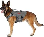 OneTigris Large Tactical Dog Harness, No Pulling Adjustable Dog Vest Harness, Heavy Duty Dog Harness with Handle, 2X Quick-Release Metal Buckle Dog Harness(M (Pack of 1), Grey)